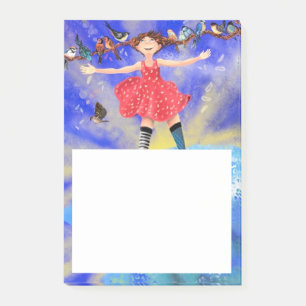 Happy Girl with Birds - Joy - Fun Post-it Notes