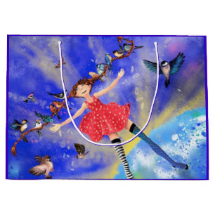 Happy Girl with Birds - Joy Large Gift Bag