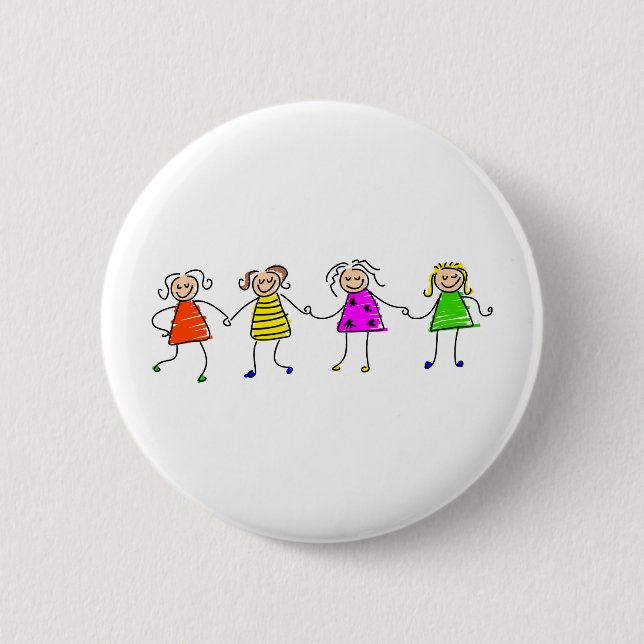 Happy Girls 6 Cm Round Badge (Front)