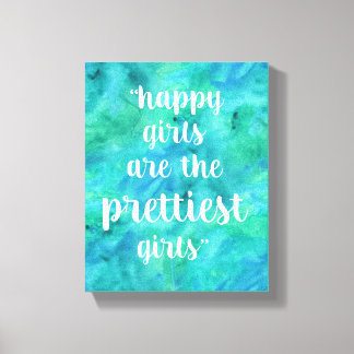 Happy Girls quote watercolor in aqua blue Canvas Print