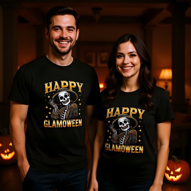 Happy Glamoween Glamourous Halloween Skeleton T-Shirt (Creator Uploaded)