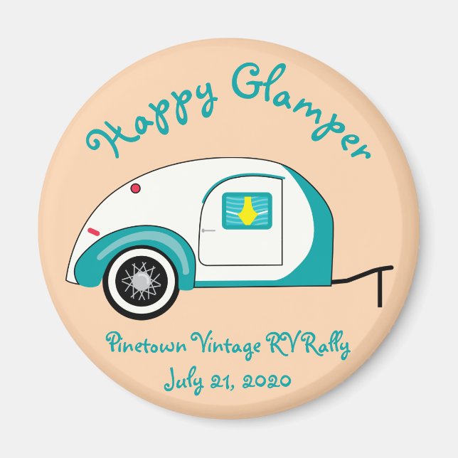 Happy Glamper Aquamarine Vintage Teardrop Trailer Magnet (Front)