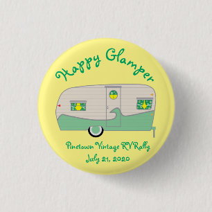 Happy Glamper Mint GreenVintage Canned Ham Trailer 3 Cm Round Badge