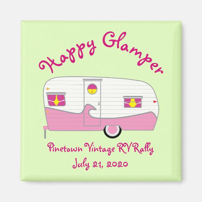 Happy Glamper Pink Vintage Canned Ham Trailer Magnet (Front)