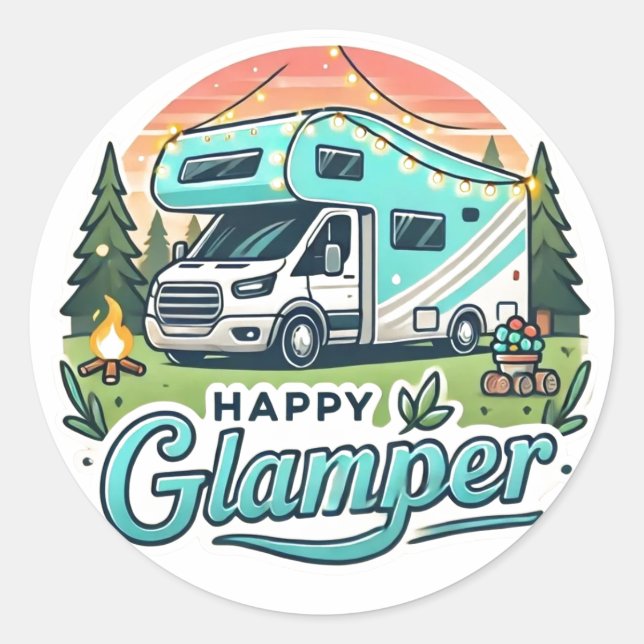 Happy Glamper Round Sticker (Front)