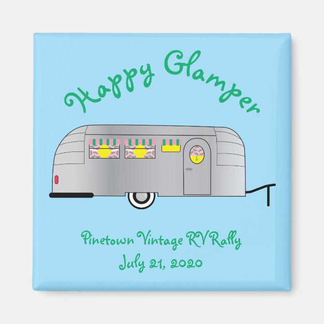 Happy Glamper Vintage Streamline Trailer Magnet (Front)