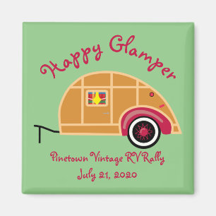 Happy Glamper Woodie Vintage Teardrop Trailer Magnet