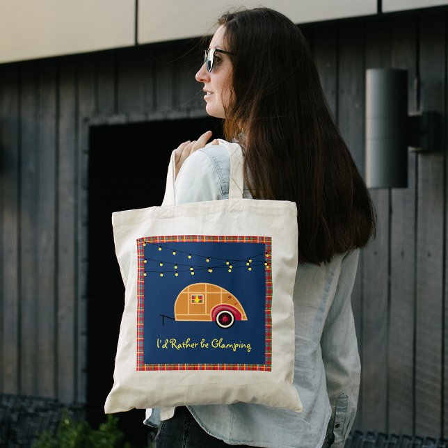Happy Glamper Woodie Vintage Teardrop Trailer Tote Bag (Creator Uploaded)