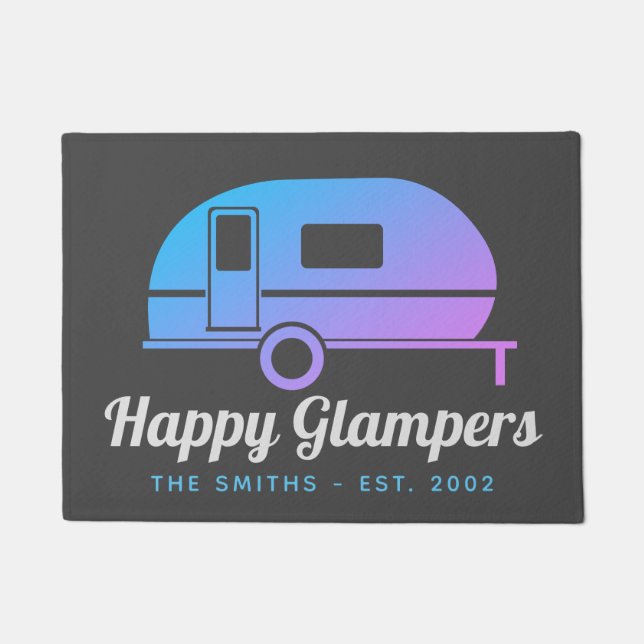 Happy Glampers Purple Ombre Camping Doormat (Front)