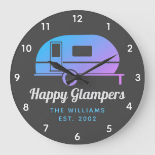 Happy Glampers Purple Ombre Camping Large Clock