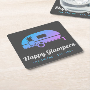 Happy Glampers Purple Ombre Camping Square Paper Coaster