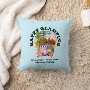 HAPPY GLAMPING Custom Name Family Camping Trip Cushion