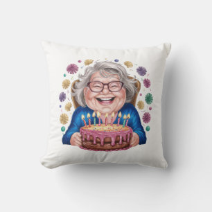 Happy Glasses Granny Bday Graphic Cushion