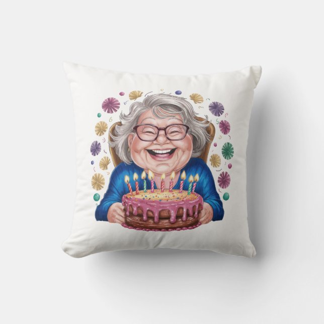 Happy Glasses Granny Bday Graphic Cushion (Front)
