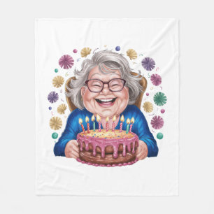 Happy Glasses Granny Bday Graphic Fleece Blanket