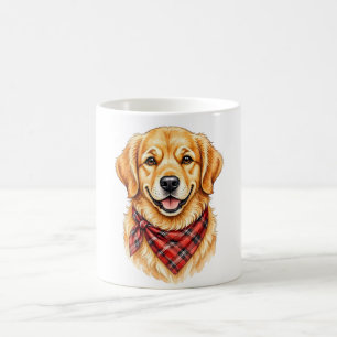 Happy gloden retriever with red bandanna coffee mug