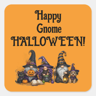 Happy Gnome Halloween Square Stickers