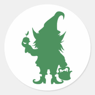 happy gnome hold a apple classic round sticker