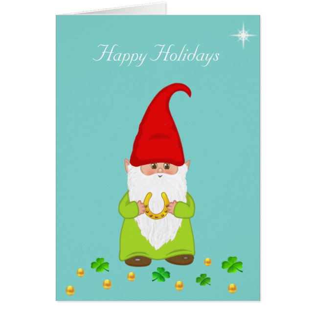 Happy Gnome, Horseshoe & Gold Confetti Holidays (Front)