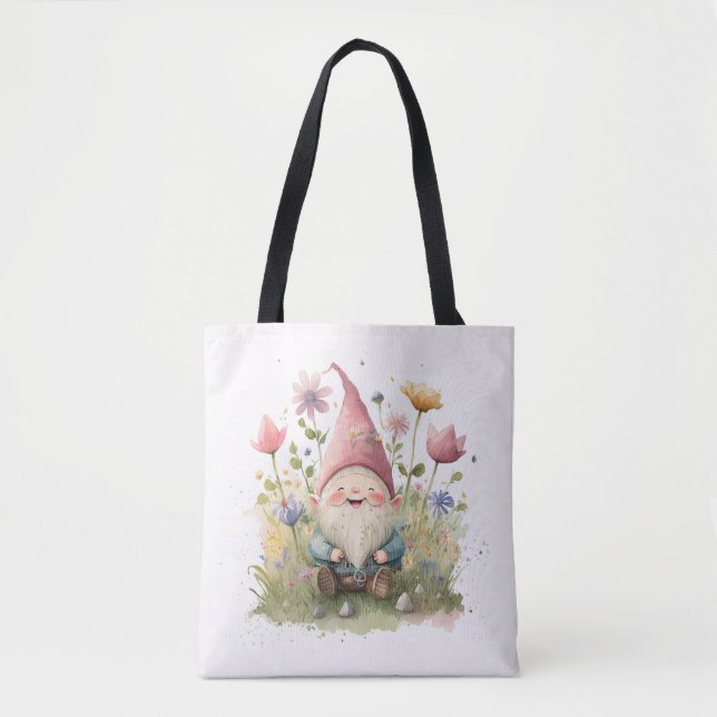Happy Gnome In Garden  Tote Bag (Front)