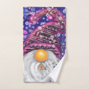 Happy Gnome In Purple Hat Bath Towels