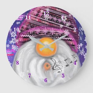 Happy Gnome In Purple Hat Christmas Clock