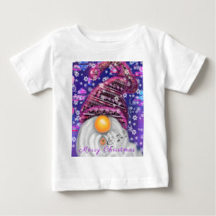 Happy Gnome In Purple Hat Sings A Christmas Song Baby T-Shirt