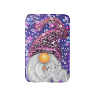 Happy Gnome In Purple Hat Sings A Christmas Song  Bath Mat