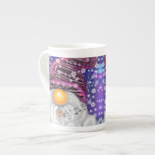 Happy Gnome In Purple Hat Sings A Christmas Song Bone China Mug