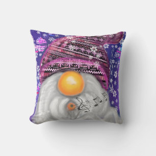 Happy Gnome In Purple Hat Sings A Christmas Song   Cushion