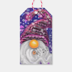 Happy Gnome In Purple Hat Sings A Christmas Song   Gift Tags