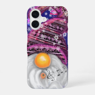 Happy Gnome In Purple Hat Sings A Christmas Song iPhone 16 Case