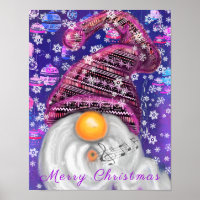 Happy Gnome In Purple Hat Sings A Christmas Song