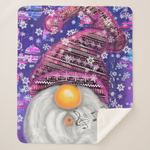 Happy Gnome In Purple Hat Sings A Christmas Song   Sherpa Blanket