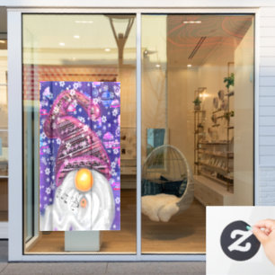 Happy Gnome In Purple Hat Sings A Christmas Song   Window Cling