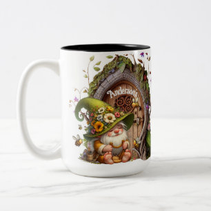 Happy Gnome Optional Personalize  Two-Tone Coffee Mug