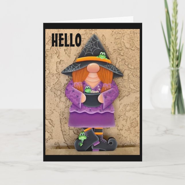 HAPPY GNOME SAYS "HELLO" AT THANKSGIVING TO "YOU"  HOLIDAY CARD (Front)