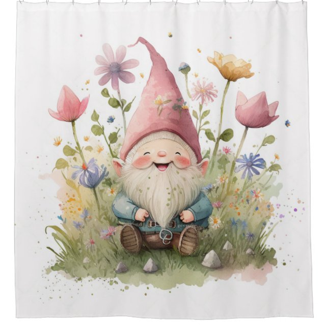 Happy gnome shower curtain (Front)