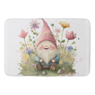 Happy gnome shower curtain bath mat