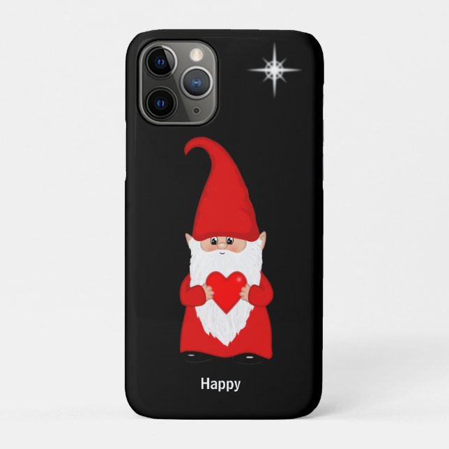 Happy gnome  with heart on black Case-Mate iPhone case (Back)
