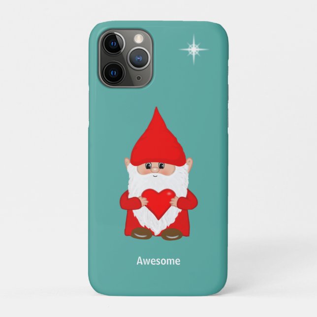 Happy gnome  with heart on teal Case-Mate iPhone c Case-Mate iPhone Case (Back)