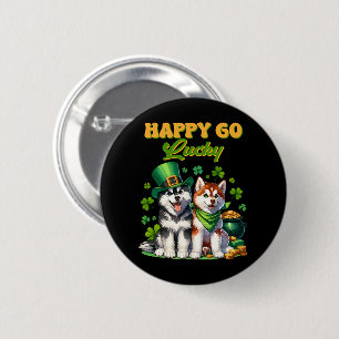 Happy Go Lucky Cute Husky St. Patricks Day 6 Cm Round Badge