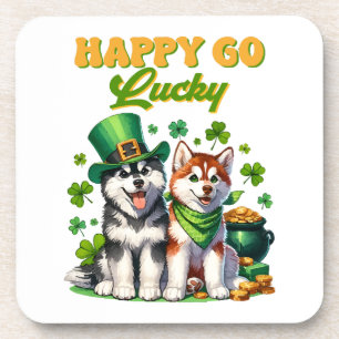 Happy Go Lucky Cute Husky St. Patricks Day Coaster