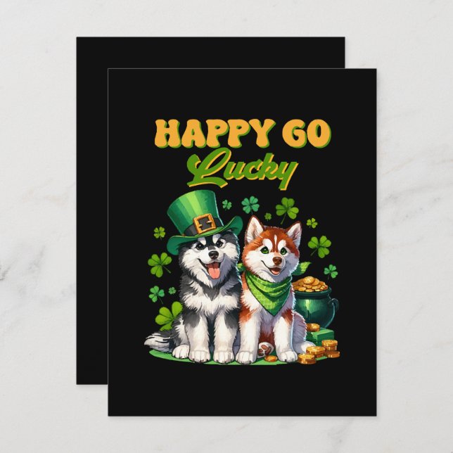 Happy Go Lucky Cute Husky St. Patricks Day Holiday Card (Front/Back)