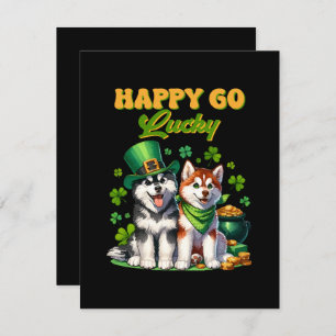 Happy Go Lucky Cute Husky St. Patricks Day Holiday Card