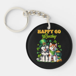 Happy Go Lucky Cute Husky St. Patricks Day Key Ring