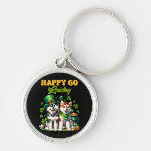 Happy Go Lucky Cute Husky St. Patricks Day Key Ring