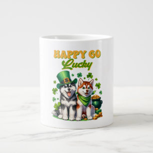 Happy Go Lucky Cute Husky St. Patricks Day Large Coffee Mug