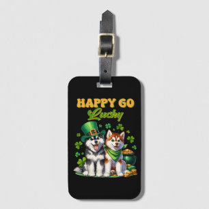 Happy Go Lucky Cute Husky St. Patricks Day Luggage Tag