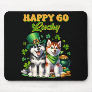 Happy Go Lucky Cute Husky St. Patricks Day Mouse Mat